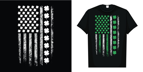 American Flag Shamrocks St Patricks Day Vintage Irish USA T-Shirt