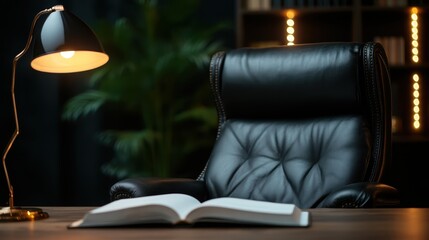A serene study area features an open book and a stylish lamp, creating an inviting atmosphere conducive to reading and contemplation in a modern setting.