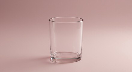 A clear glass tumbler centered on a pastel pink studio background, soft shadows, minimalistic composition, perfect lighting for commercial product photography.
