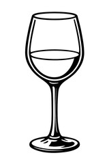 Elegant Black and White Wine Glass Drawing Vector - Classic Stemware Illustration with Liquid Fill, Ideal for Beverages, Bars, and Celebration Designs