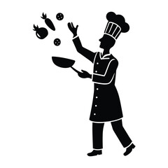 Cartoon vector illustration of a chef character with a tray of food and a boy