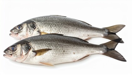 Farm-raised fish from sustainable aquaculture on isolated white background with even lighting and realistic framing