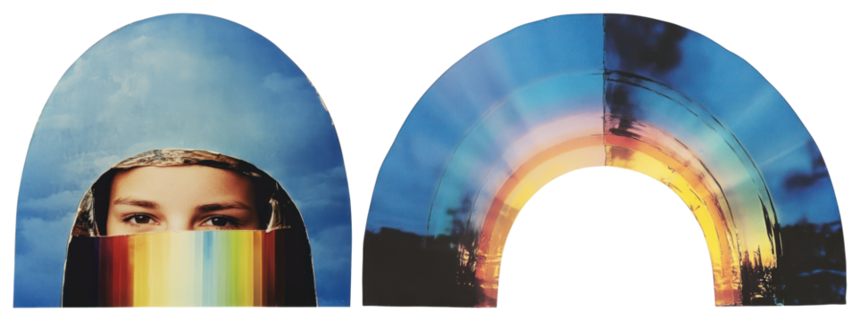 PNG Colorful with rainbow, , and abstract design collage element set on transparent background.