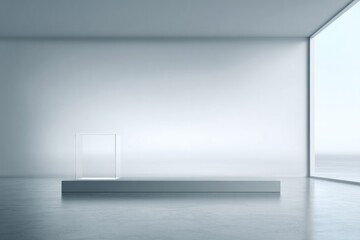 Obraz premium clear glass podium stands on smooth surface with minimalistic composition