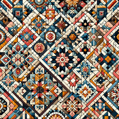 Fototapeta premium Vibrant Floral Tiled Pattern Close-Up
