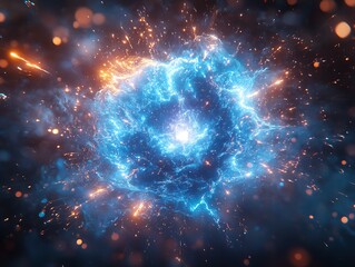 Luminous ethereal cosmic burst of energy, an otherworldly phenomenon in blue and orange