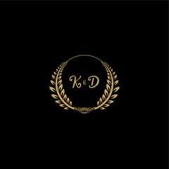 Naklejka premium KD beautiful, feminine and elegant wedding monogram initial logo with circle floral gold