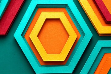 Colorful nested hexagons abstract geometrical design