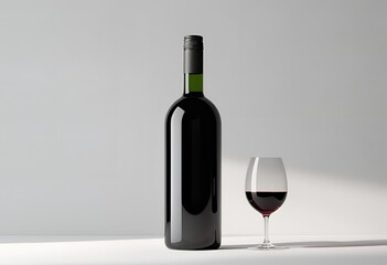 Elegant dark wine bottle with a blank label and a red neck band, ready for branding mockups.