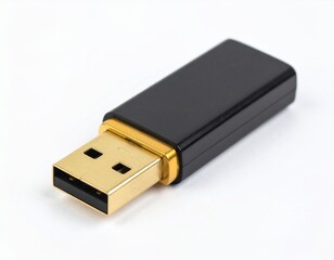 usb flash drive on white background with gold connector
