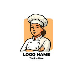Chef logo vector illustration for culinary branding restaurant identity cooking tools kitchen uniform flat design chef hat cartoon mascot professional food service character