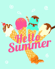 Ice Creams Colorful Summer Breeze Tasty Looking Vectors