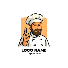 Chef logo for restaurant branding cooking tools culinary kitchen identity flat vector design chef hat cartoon mascot character illustration professional food service uniform