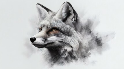 Obraz premium A detailed illustration of a fox's face, showcasing realistic features and expressive eyes against a light background.