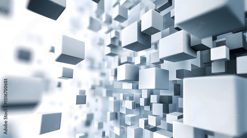 Poster abstract geometric design of numerous interconnected cubes.