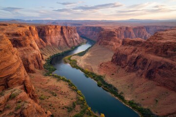 Breathtaking panoramic view of Horseshoe Bend, Arizona at sunset