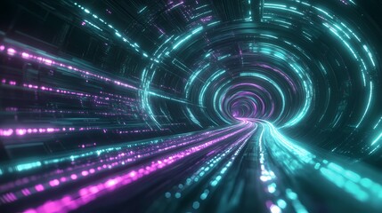 Bright blue abstract background with glowing futuristic lines and fractal light patterns