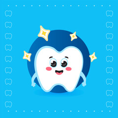 Cute Smiling Tooth Character Mascot on Blue Background