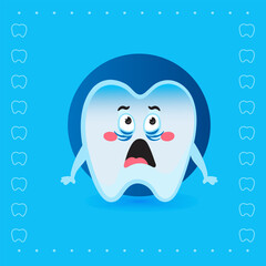 Cute Tooth Character Mascot with Shocked Expression on Blue Background