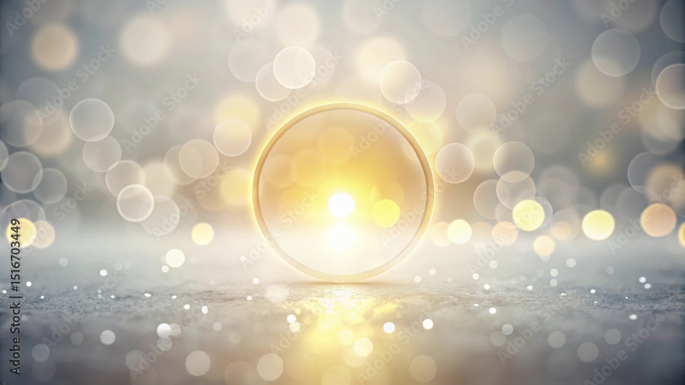 Poster Illuminated Circular Frame on Glimmering Surface with Soft Bokeh Background