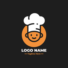 Chef logo for cooking business branding kitchen tools restaurant identity culinary vector illustration chef hat flat mascot cartoon character modern design professional symbol