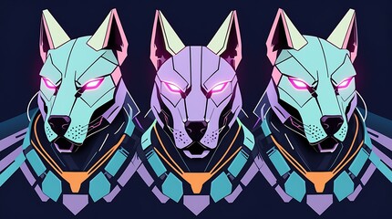 Cyber wolf head in pastel vector lines, symbolizing loyalty, digital intelligence, and silent strength. Golden wolf logo.