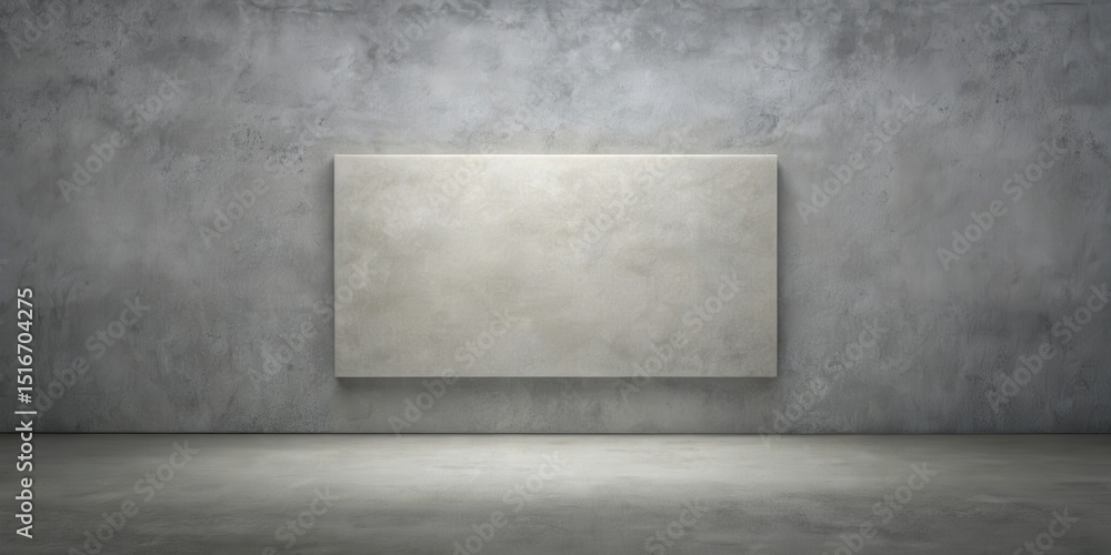 Poster a minimalist presentation blank panel on a textured concrete wall in an empty room