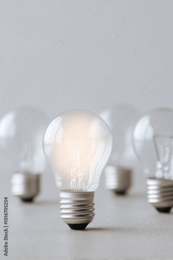 Poster focus on energy-efficient light bulbs in minimalistic layout providing ample copy space for text