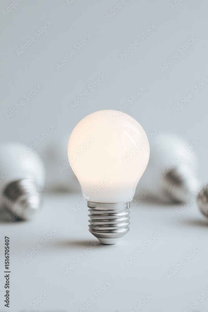 Poster focus on energy-efficient light bulbs in minimalistic layout providing ample copy space for text