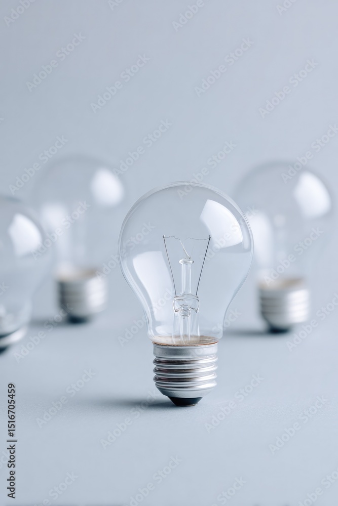 Poster focus on energy-efficient light bulbs in minimalistic layout providing ample copy space for text