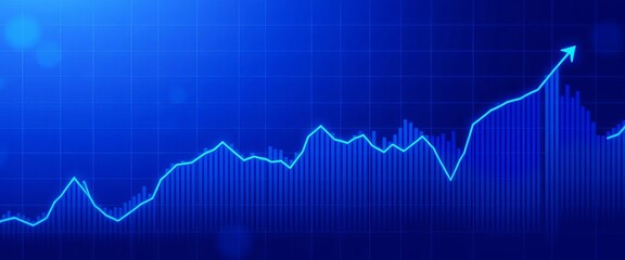 Abstract blue financial graph, uptrend line, bar chart,  economic growth,  arrow