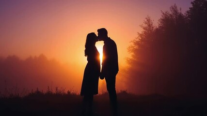 Romantic couple silhouette holding hands at sunset love and relationship goals image for background use 4k video.
