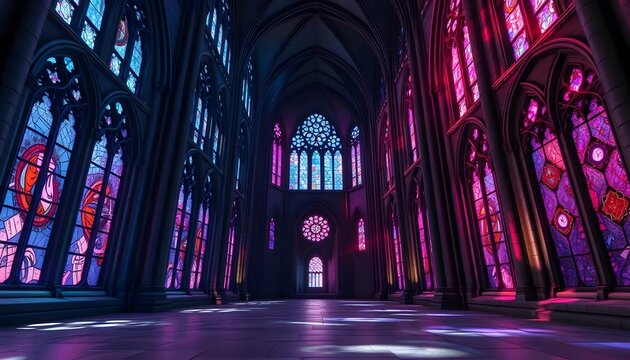 Explore gothic architecture with colorful stained glass windows and arches