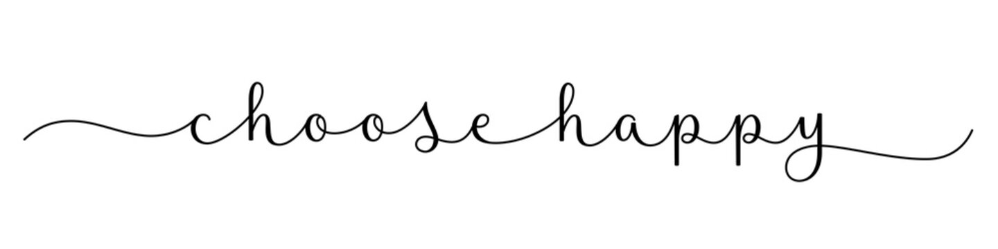 CHOOSE HAPPY black brush calligraphy banner with swashes on transparent background