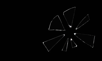 broken glass shards on black background, room for text