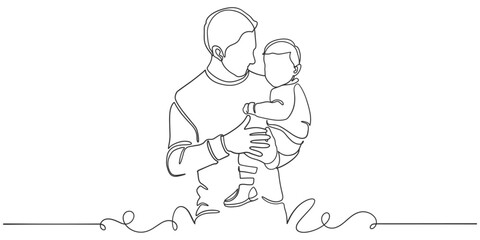 Fathers day line art style vector illustration, father and son line art illustration