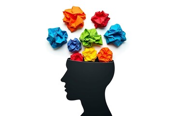 Mental health image. Various emotion and mind. Waste paper and head silhouette.