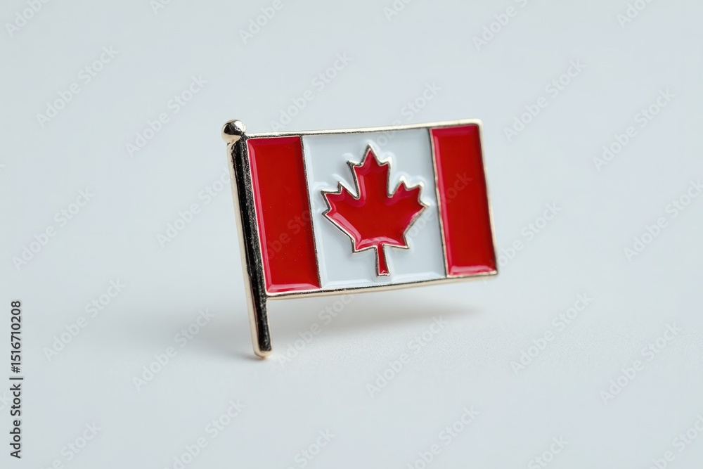 Poster minimalistic image of small canadian flag lapel pin with simple white background and ample copy spac