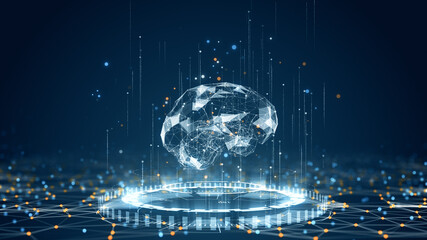 Digital brain network with futuristic data visualization interface