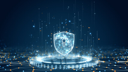 Digital shield icon representing cybersecurity and data protection