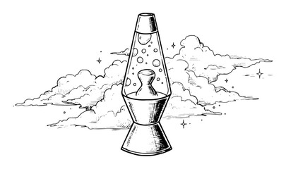 lava lamp with dreamy clouds illustration