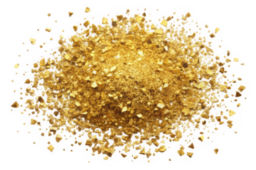 A visually striking pile of shimmering gold powder and crystals, showcasing its vibrant color and texture, ideal for crafting or decorative purposes.