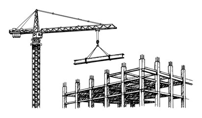 construction crane and building site sketch