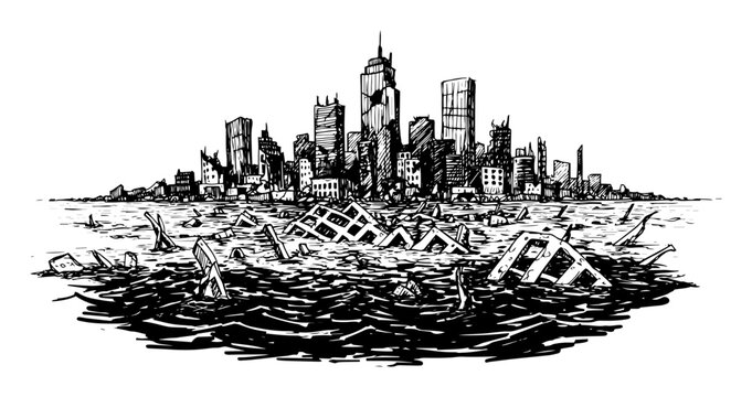 destroyed city after apocalypse illustration