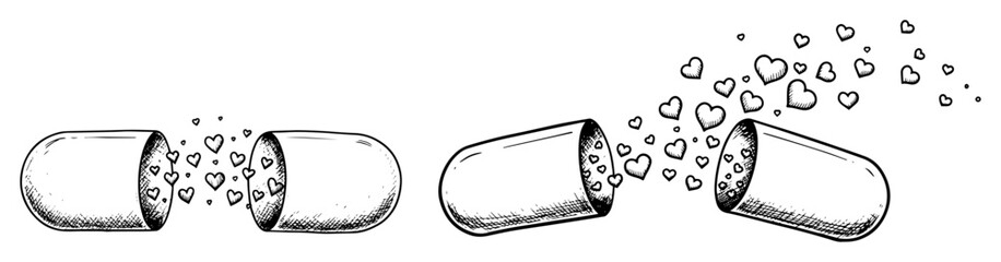capsules exploding with hearts symbolic concept