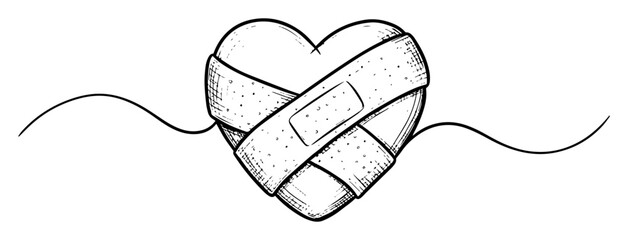 bandaged heart line art emotional illustration