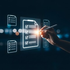 Digital checklist on screen hand using stylus