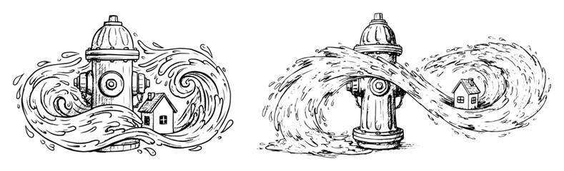 hydrant with swirling water protecting house