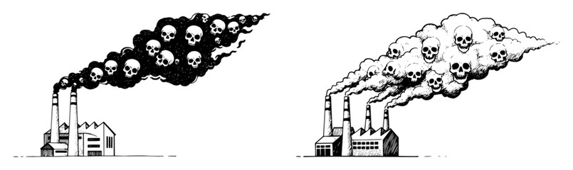 Naklejka premium factory chimneys with toxic skull smoke