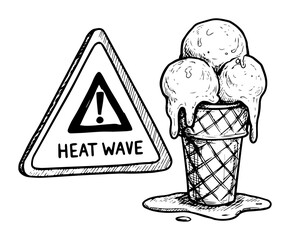 heat wave warning with melting ice cream